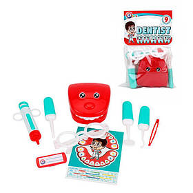 Ігровий набір стоматолога ТехноК 9 предметів щелепа, окуляри, бейдж, інструменти в пакеті  25*14*3 см (6641)