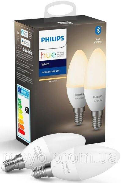 Комплект ламп Philips Hue E14, 5.5 W (40 Вт), 2700 K, White, Bluetooth, димована, 2 шт.