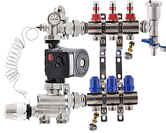 Колектор для теплої підлоги в складі нижнього під'єднання на 3 контури з насосом KOER