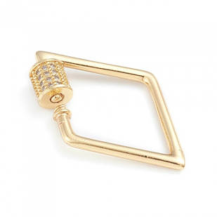 Карабін Латунь і Фіаніти, Ромб, Покриття Золото 18К, Розмір: 30.5x19x2мм, (1шт)