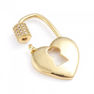 Карабін Латунь і Фіанити, Замок, Покриття Золото 18К, Розмір: 28x16.5x2мм, (1шт)