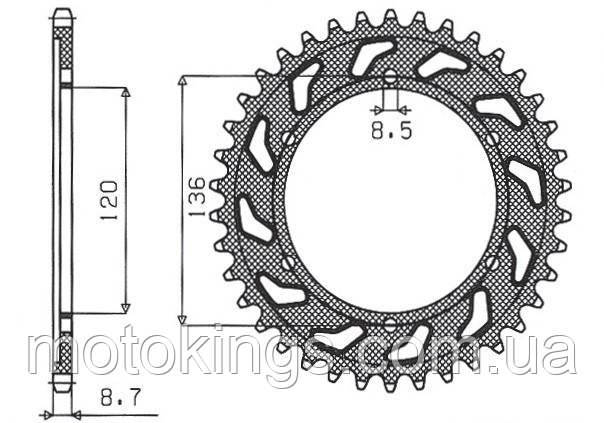 SUNSTAR ЗВЕЗДА ЗАДНЯЯ 864 44 YAMAHA XJ 600 H,N 84-91, YX 600 RADIAN 86-87 (JTR862.44)/SUN1-5505-44