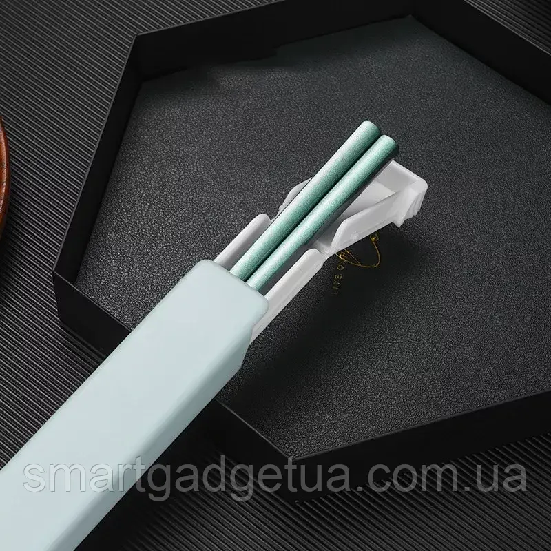 Преміум Китайські Японські Палички для їжі "Mint Green" в комплекті з Кейсом багаторазові нержавіючі