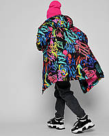 Яркая принтованная зимняя удлиненная куртка пуховик на девочку 7-12 лет DT-8364-9 цветная 30р