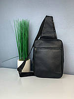Сумка-рюкзак с плечевым ремнем мужская, рюкзак из натуральной кожи, сумка на молнии Черная
