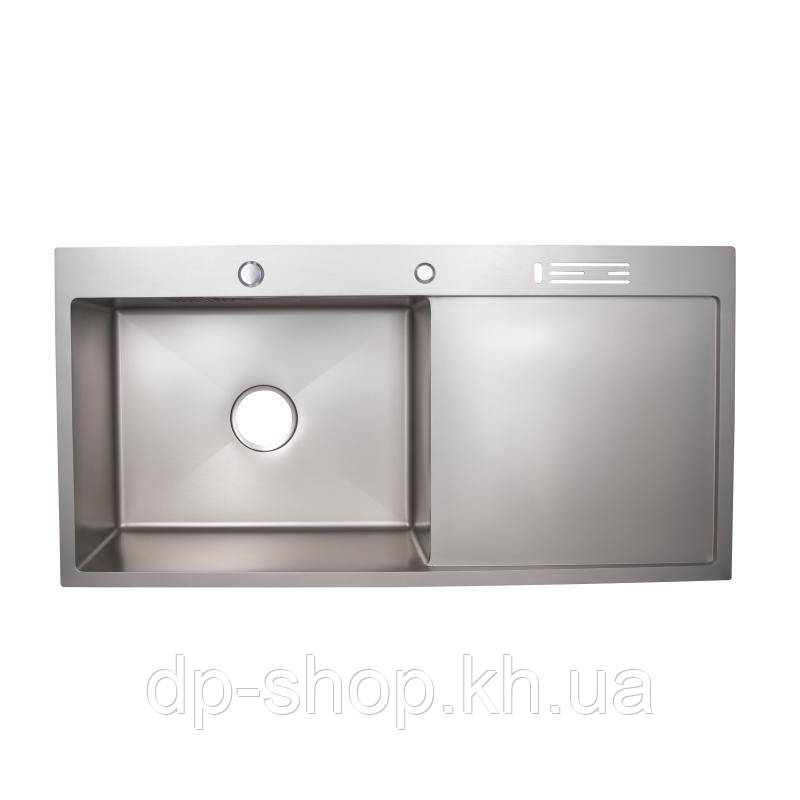 Мийка для кухні інтегрована з полицею Lidz Handmade LH10050B (LDLH10050BBRU43024) Brushed Grey, фото 1