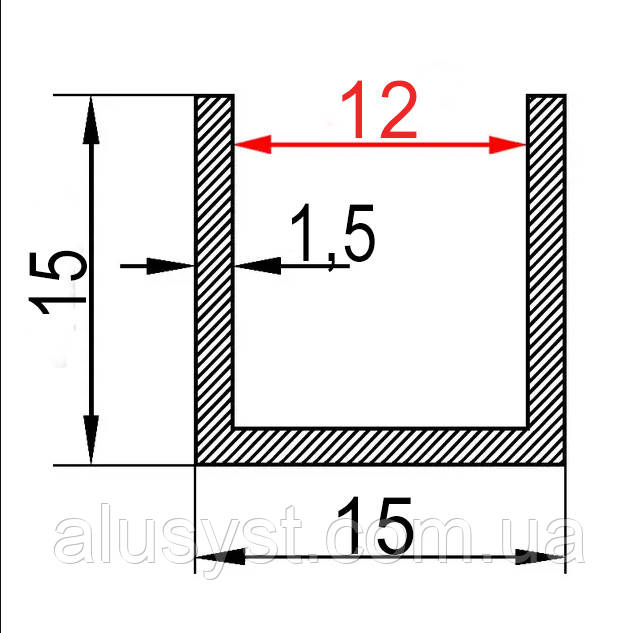 12мм / 15х15х1,5мм алюмінієвий швелер 1 метр / Анодований