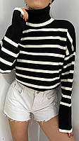 Модный вязанный свитер оверсайз в полоску с высоким воротником производитель Турция 42 - 46