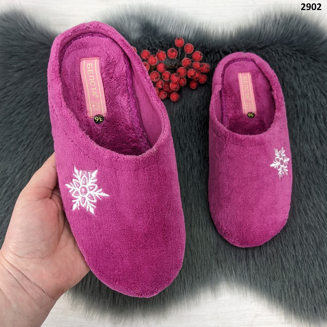 Тапочки жіночі Белста махрові на тонкій підошві малинові 2902, фото 1