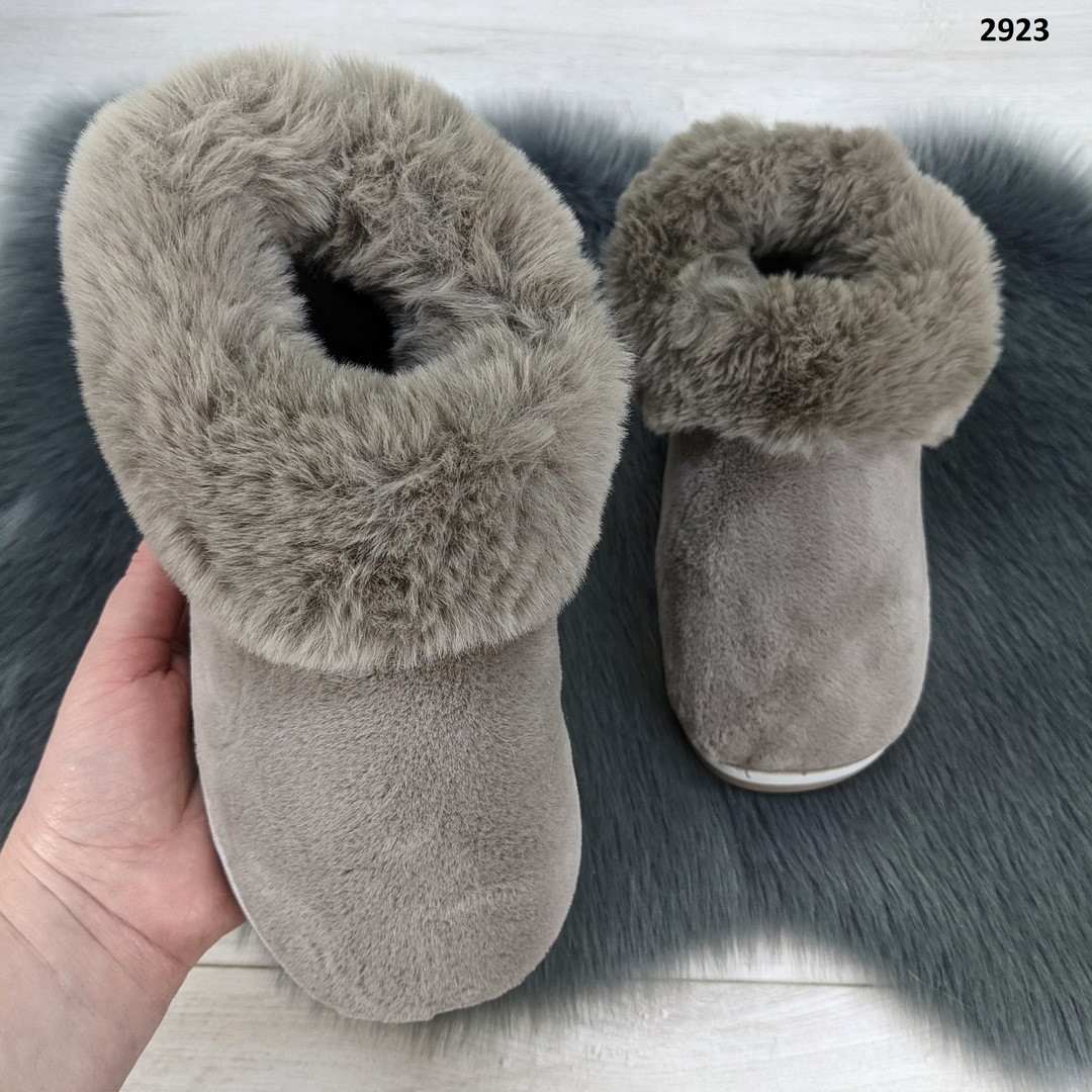 Тапочки жіночі теплі чуні з хутряним опушенням коричневі 2923, фото 1