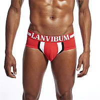 Брифы мужские трусы Lanvibum красные с брендированной резинкой