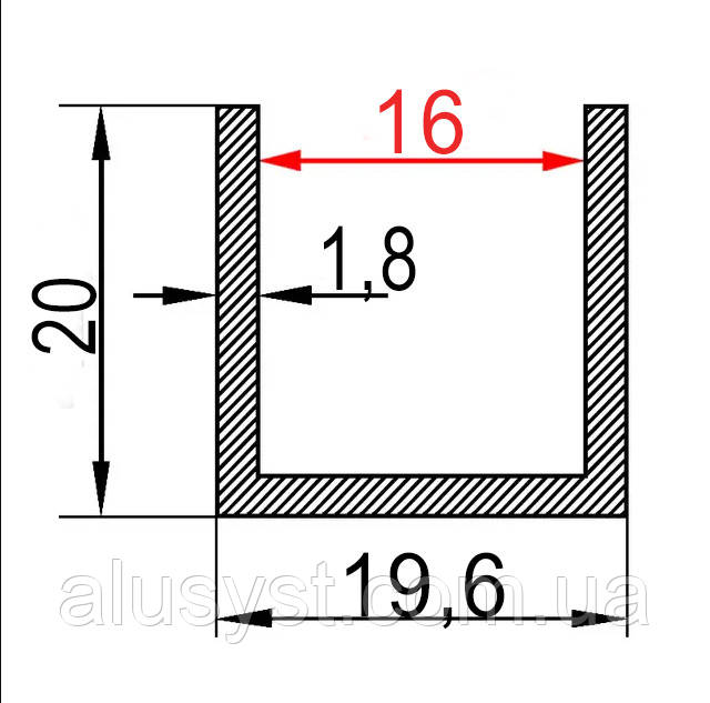 16мм / 19,6х20х1,8 швелер 50см / Анодований, фото 1