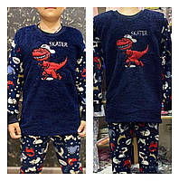 Піжама з динозавром тепла хлопчику флісс , турецька зимова піжама для хлопчика синя 3 4 5 6 7 8 років
