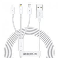 Кабель Baseus 3в1 Fast Charging MicroUSB+TypeC+Lightning 3.5A CAMLTYS-02 (Белый, 1.5м)