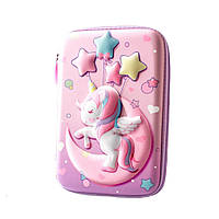 3D Пенал шкільний для дівчаток Єдиноріг великий на 3 відділення рожевий (GS-63791)