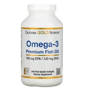 California Gold Nutrition, омега-3, риб'ячий жир преміальної якості, 180 мг ЕПК/120 мг ДГК, 240 капсул з, фото 1