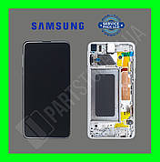 Дисплей Samsung G970 White S10e (GH82-18852B) сервісний оригінал у зборі з рамкою (переклеєне скло)