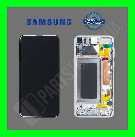 Дисплей Samsung G970 White S10e (GH82-18852B) сервісний оригінал у зборі з рамкою (переклеєне скло), фото 2
