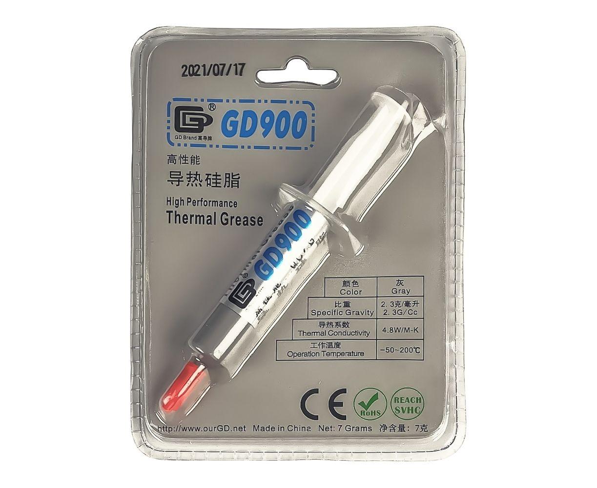 Термопаста GD900, 7г, теплопровідність 4.8 W/mK, щільність 2.3 г/см3, лопатка пластикова, 2 напальчники