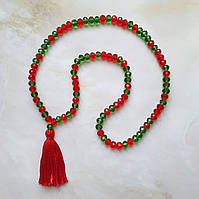 Чотки мусульманські 99 намистин чеське скло зелено-червоні