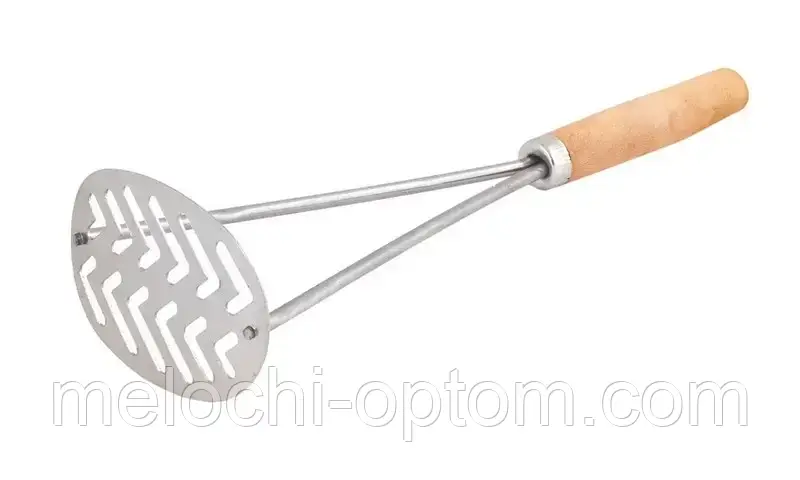 Товкашка для пюре овальна, неіржавка сталь із дерев'яною ручкою 28 см