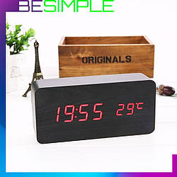 Електронний годинник для дому з червоним підсвічуванням VST-862-1 / Годинник у вигляді дерев'яного бруска / Настільний годинник