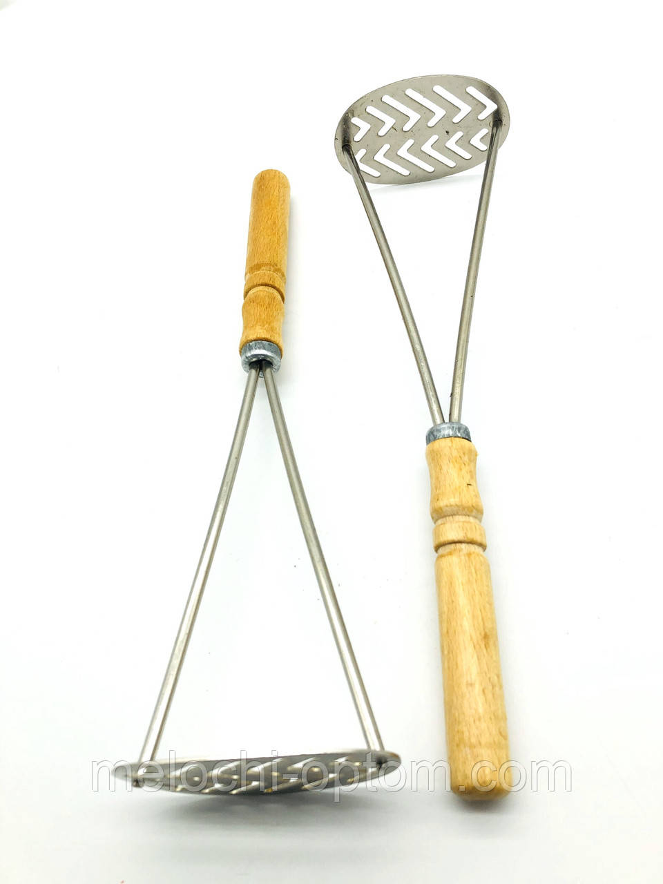 Товка для пюре овальна, нержавіюча сталь з дерев'яною лакованою ручкою 30 см