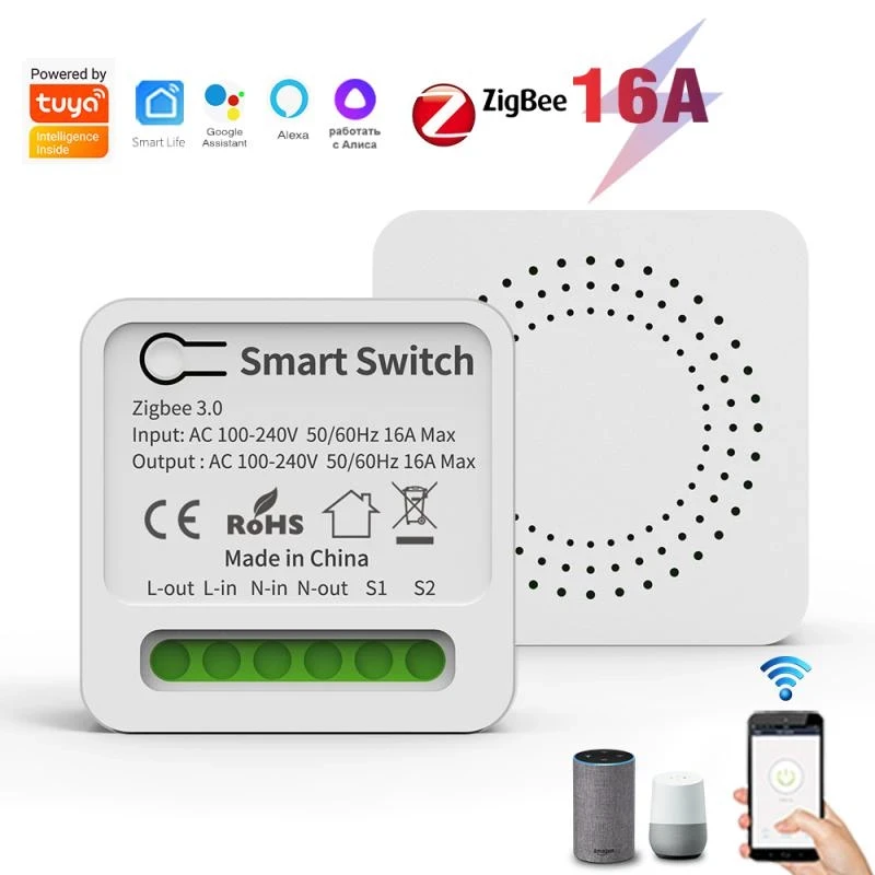 Розумний перемикач Tuya Zigbee міні реле розумний будинок, синхронізація, Smart Life 16А
