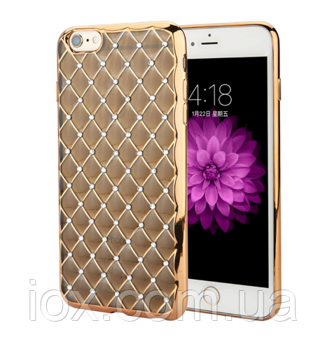 Золотий силіконовий чохол з камінням Сваровські для Iphone 6/6S