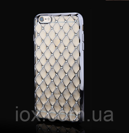 Срібний силіконовий чохол з камінням Сваровські для Iphone 6/6S