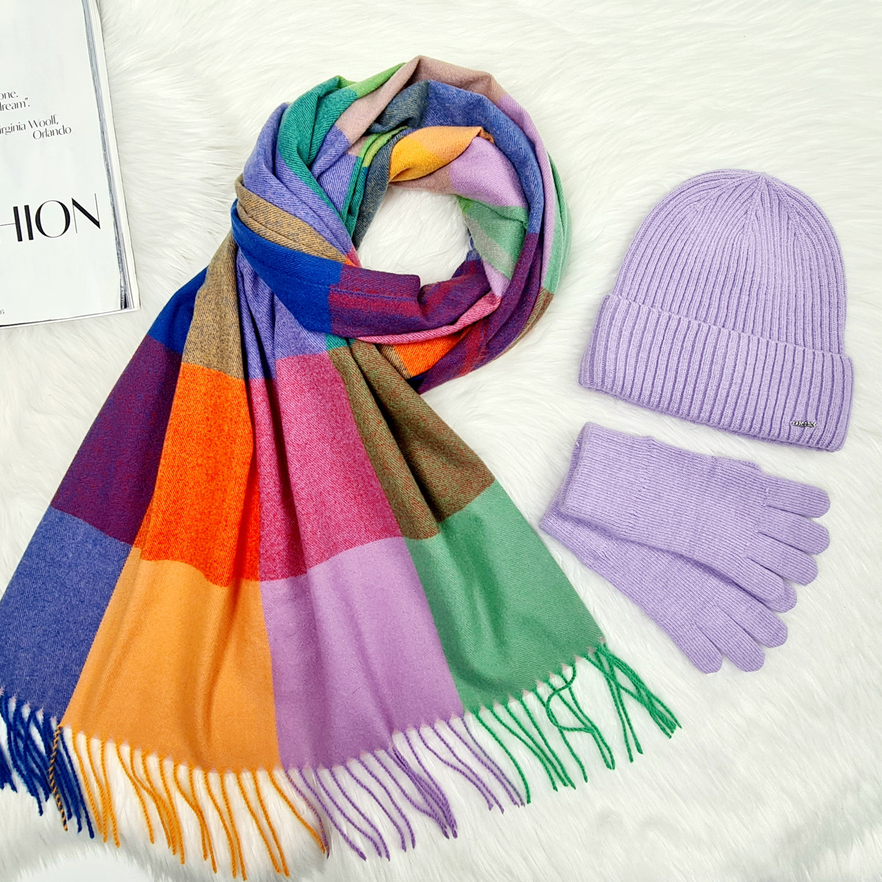 Комплект жіночий зимовий ангора з вовною на флісі (шапка+шарф+рукавички) ODYSSEY 56-58 см різнокольоровий 12808 - 1293 - 4094, фото 1