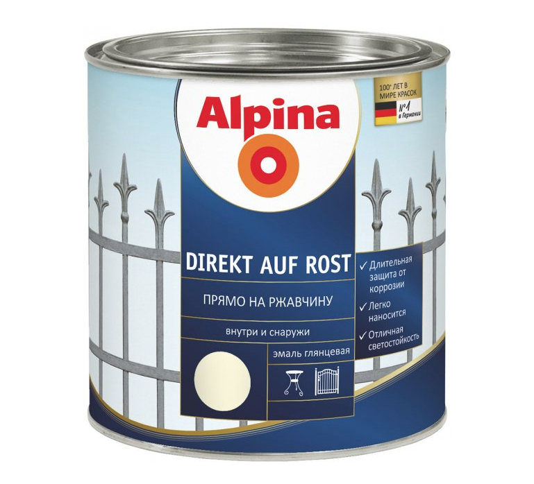 Емаль по металу Alpina Direkt auf Rost (Білий) глянець