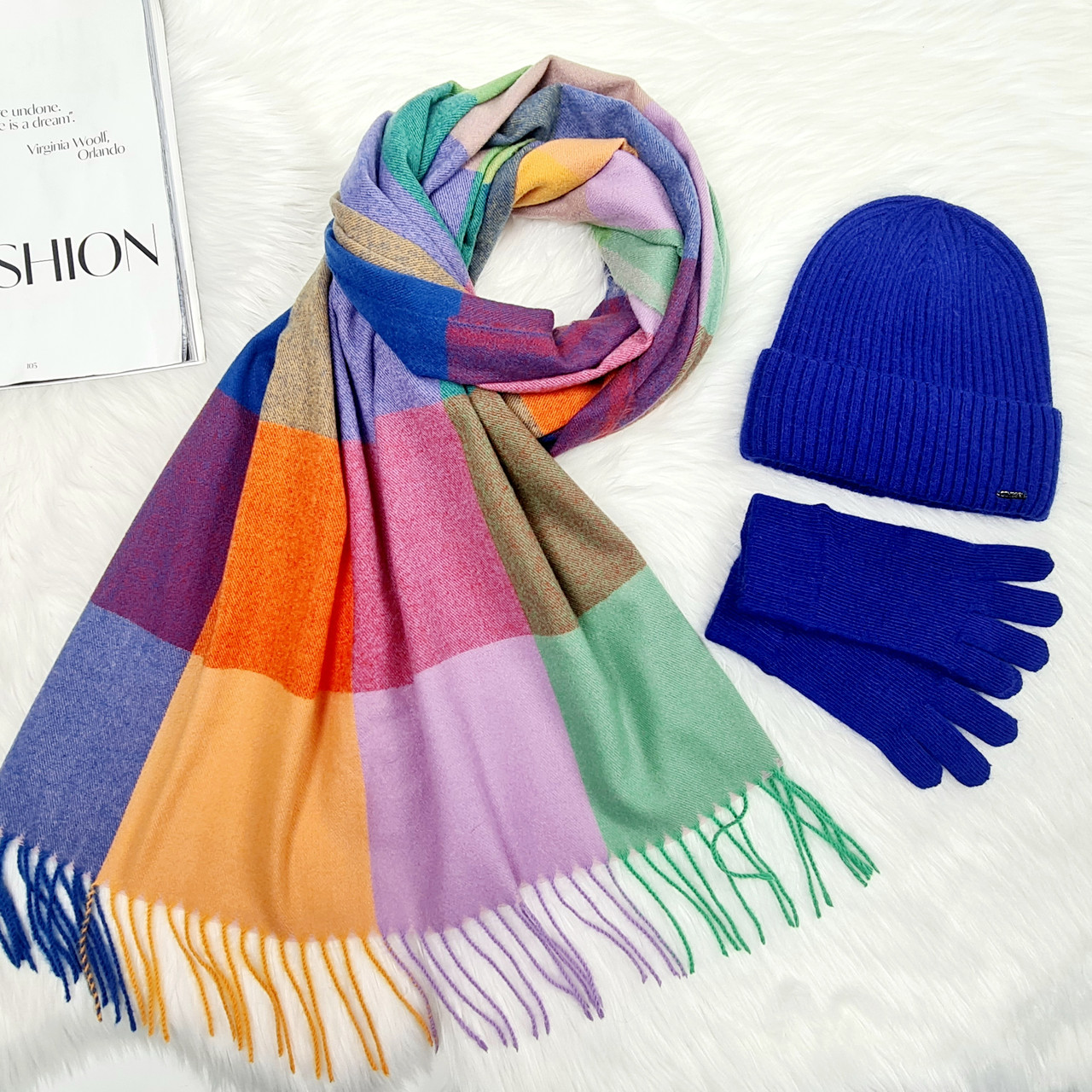 Комплект жіночий зимовий ангора з вовною на флісі (шапка+шарф+рукавички) ODYSSEY 56-58 см різнокольоровий 12803 - 1293 - 4092, фото 1