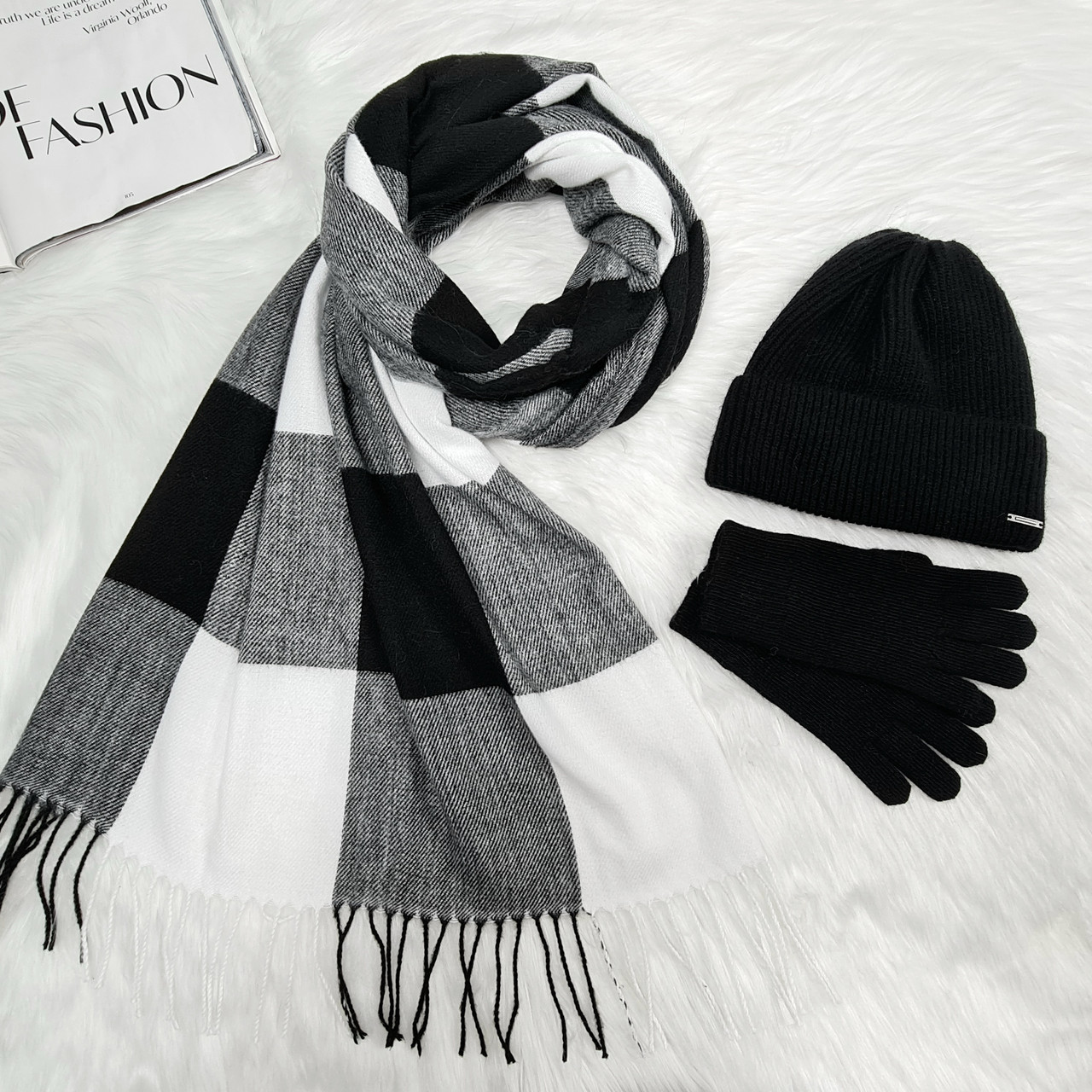 Комплект жіночий зимовий ангора з вовною на флісі (шапка+шарф+рукавички) ODYSSEY 56-58 см різнокольоровий 12705 - 1119- 4062, фото 1