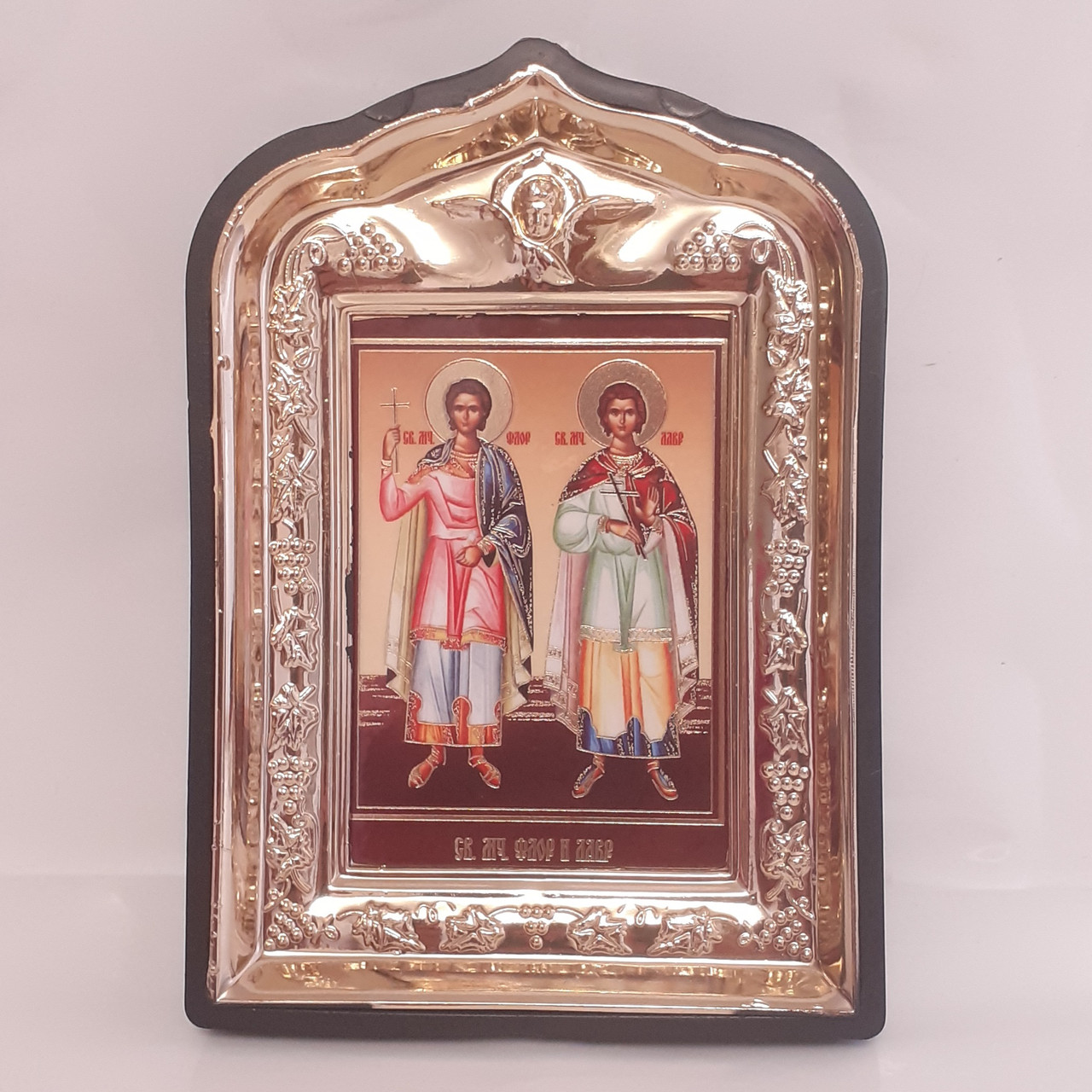 Ікона Флор і Лавр святі мученики, лик 6х9, у пластиковій чорній рамці, фото 1