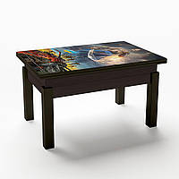 Стіл-трансформер Флай ніжки венге ДСП венге скло малюнок УФ козак (Fusion furniture ТМ)