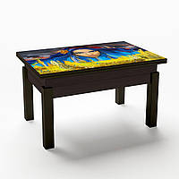 Стіл-трансформер Флай ніжки венге ДСП венге скло малюнок УФ козак (Fusion furniture ТМ) ніжки Венге, стільниця ДСП Венге, скло малюнок УФ-Україночка