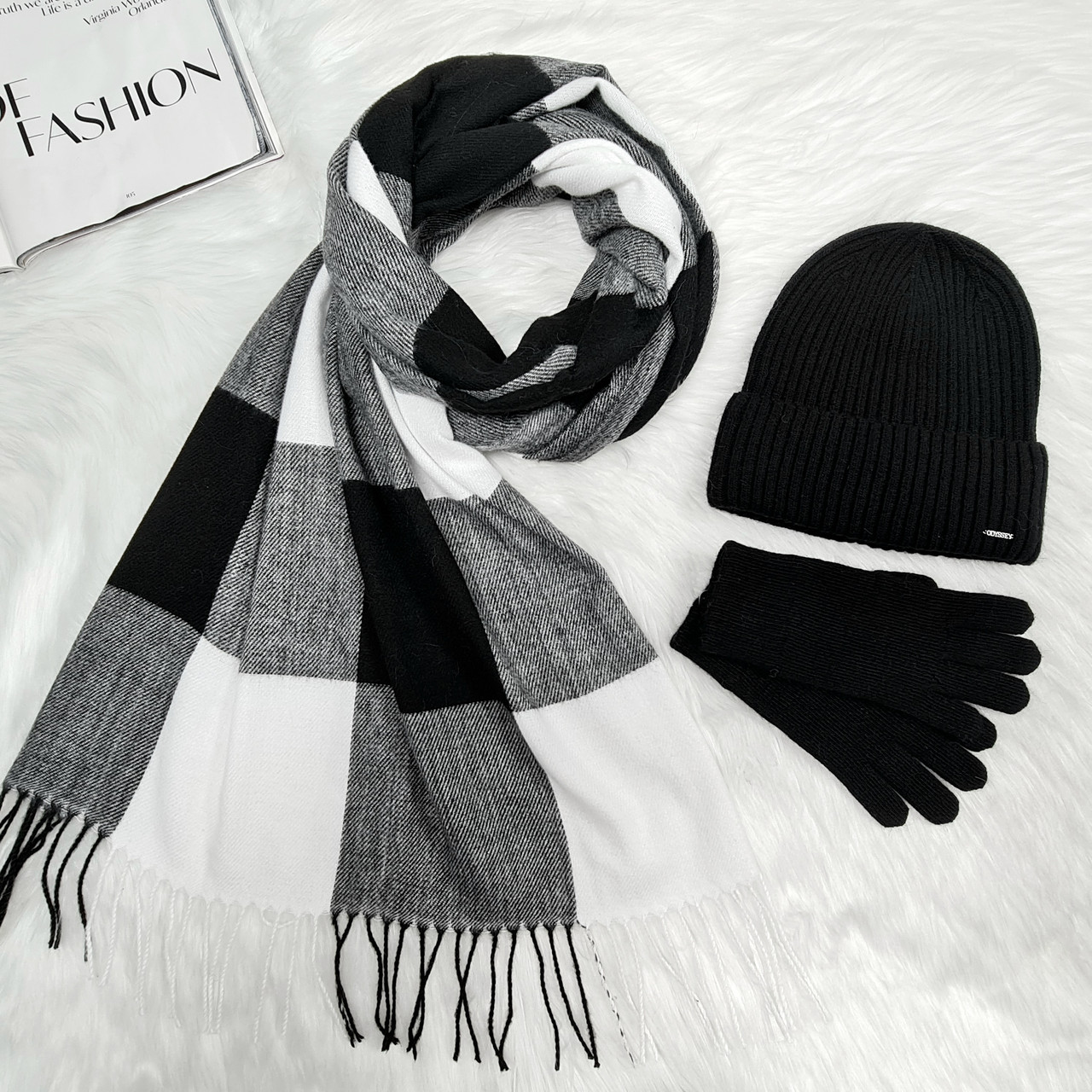 Комплект жіночий зимовий ангора з вовною на флісі  (шапка+шарф+рукавички) ODYSSEY 56-58 см різнокольоровий 12792 - 1119 - 4062, фото 1