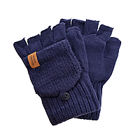 Мужские перчатки митенки без пальцев Темно синие, Перчатки-митенки мужские шерстяные с карманом варежки