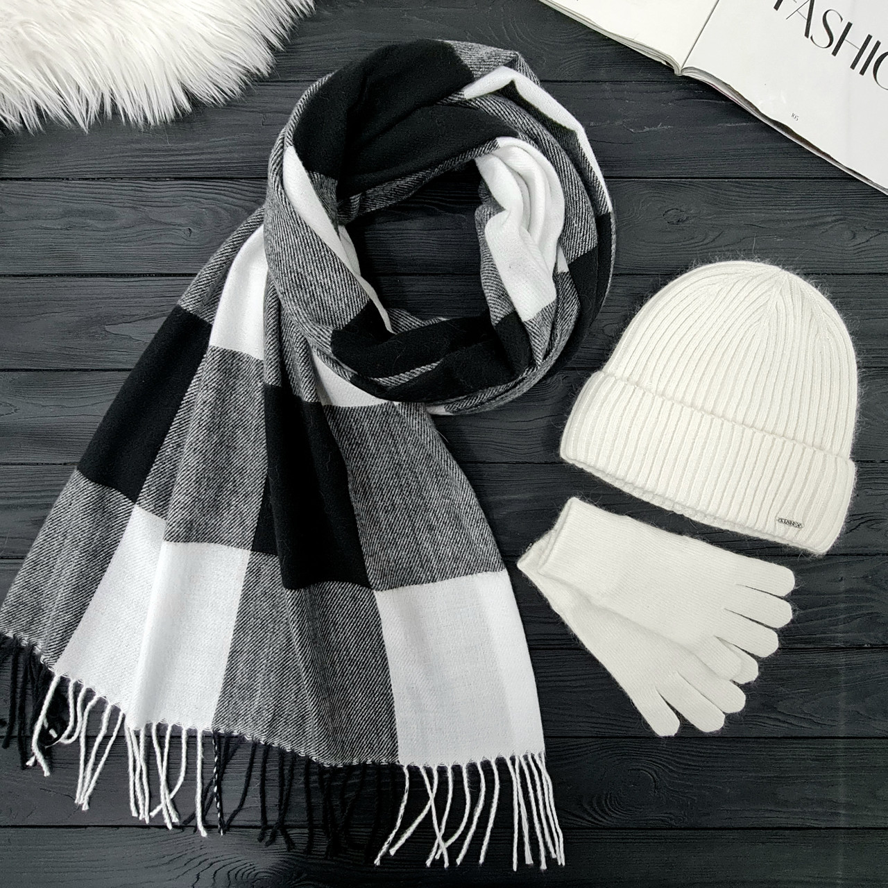 Комплект жіночий зимовий ангора з вовною на флісі  (шапка+шарф+рукавички) ODYSSEY 56-58 см різнокольоровий 12789 - 1119 - 4000, фото 1