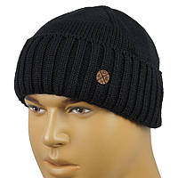 Черная мужская шапка Apex М:Оскар black с отворотом