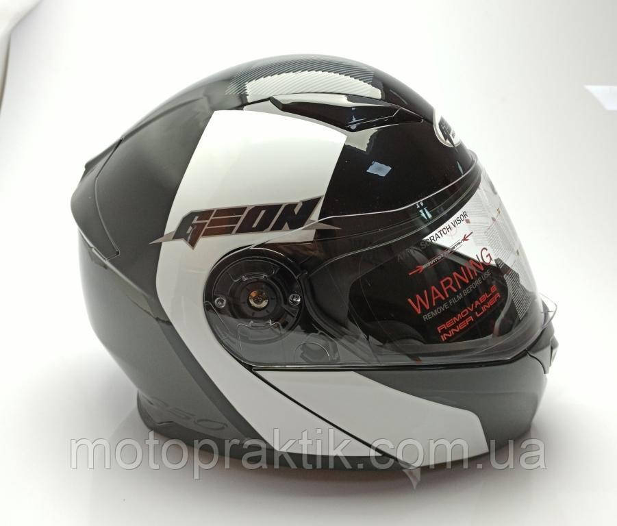 GEON FF950 GLOSSY BLACK/WHITE, XS (53-54) Мотошолом модуляр з окулярами