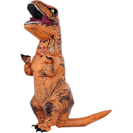 Дитячий костюм Надувний костюм Тиранозавра RESTEQ, T Rex косплей, костюм динозавра T-Rex. Динозавр надувний (коричневий), фото 1