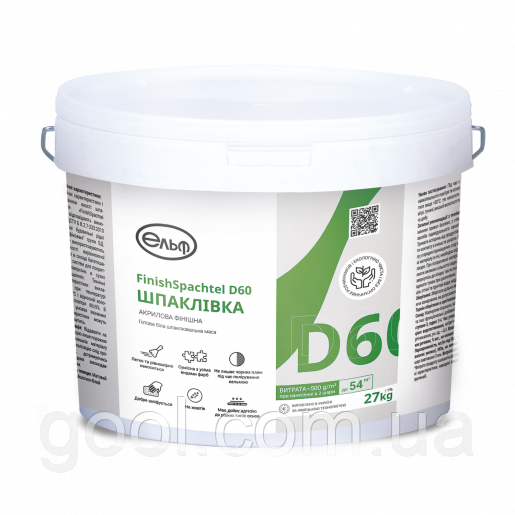 Шпаклівка акрилова готова фінішна ЕЛЬФ Д 60 (Finish Spachtel D60) відро 27 кг, фото 1
