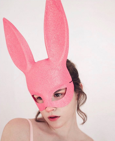 Милі вуха зайця RESTEQ, Маска кролика PlayBoy, рожева блискуча 36см, фото 1
