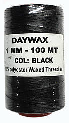 Нитка універсальна плоска вощена для ручного шиття підошви, взуття, шкіри Daywax 1,0мм 500м. Чорний
