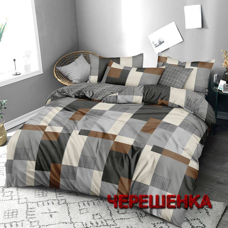 Тканина для постільної білизни Бязь "Gold" Lux GL1849 (A+B) - (50м+50м) сіра геометрія + клітинка