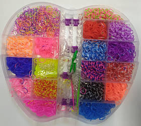 Мега Великий Набір резинок для плетіння, Яблуко  Резиночки в коробці 18 кольорів