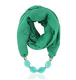 Жіночий шарф зелений з намистом - довжина шарфа 150см, ширина 60см, змішаний бавовна, фото 2