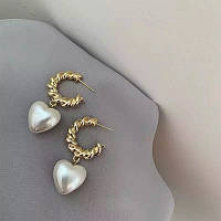 Сережки підвіски сережки жіночі зі штучними перлами біжутерія Золотисті (код: s010y)